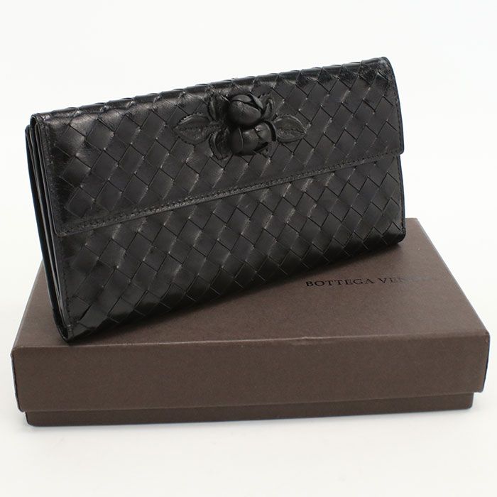 BOTTEGA VENETA ボッテガ ヴェネタ Wホック イントレチャート 134075 V 5281 1000 長財布二折 レザー レディース