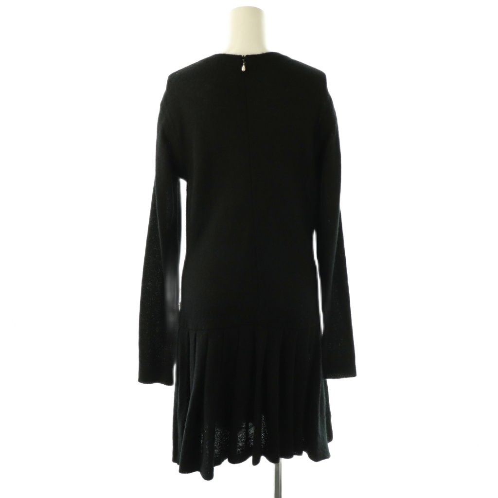 シャネル CHANEL P 50016 モヘアカシミヤ パール ココマーク ニットワンピース 膝丈 40 ブラック HK OS