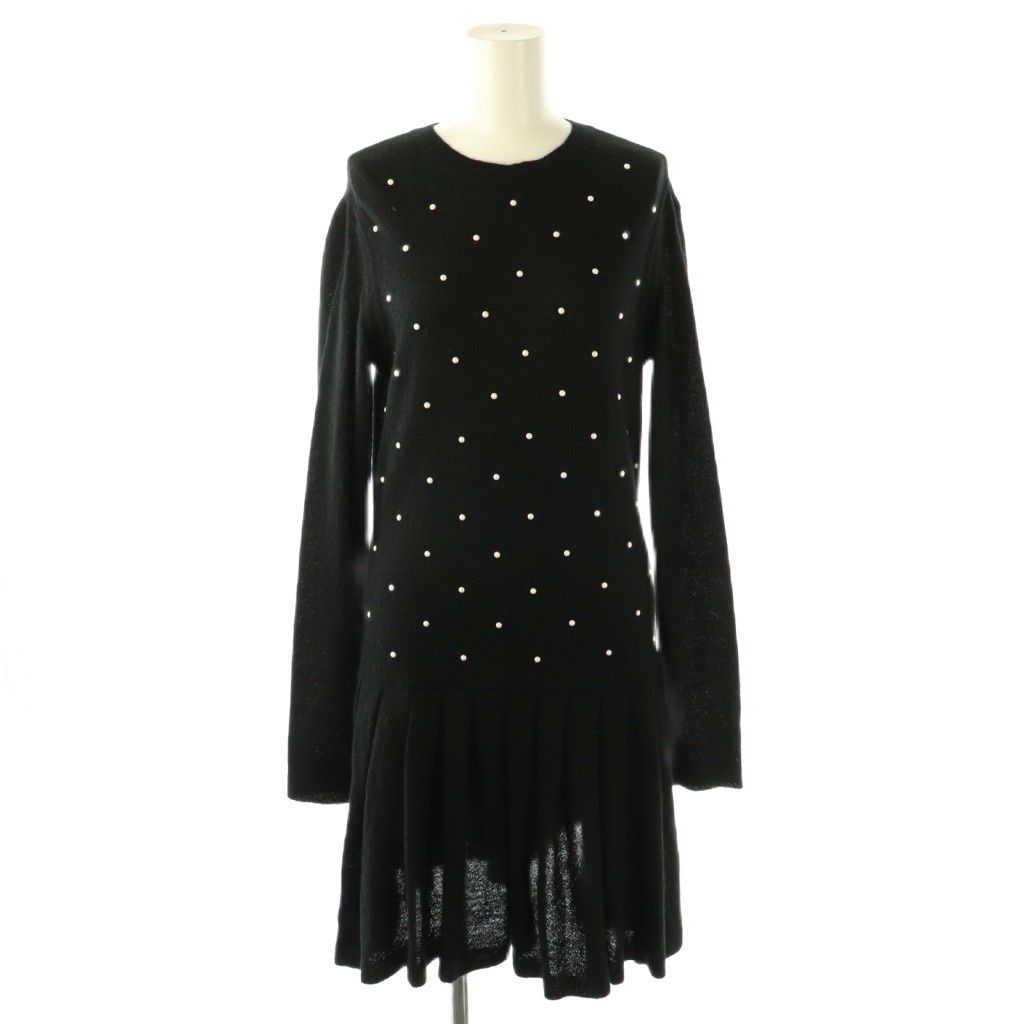 シャネル CHANEL P 50016 モヘアカシミヤ パール ココマーク ニットワンピース 膝丈 40 ブラック HK OS