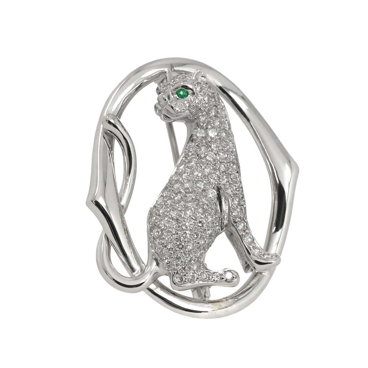 ダイヤ 1.13 ct エメラルド 0.03 K 18 WG ブローチ ホワイト 750 Diamond Brooch