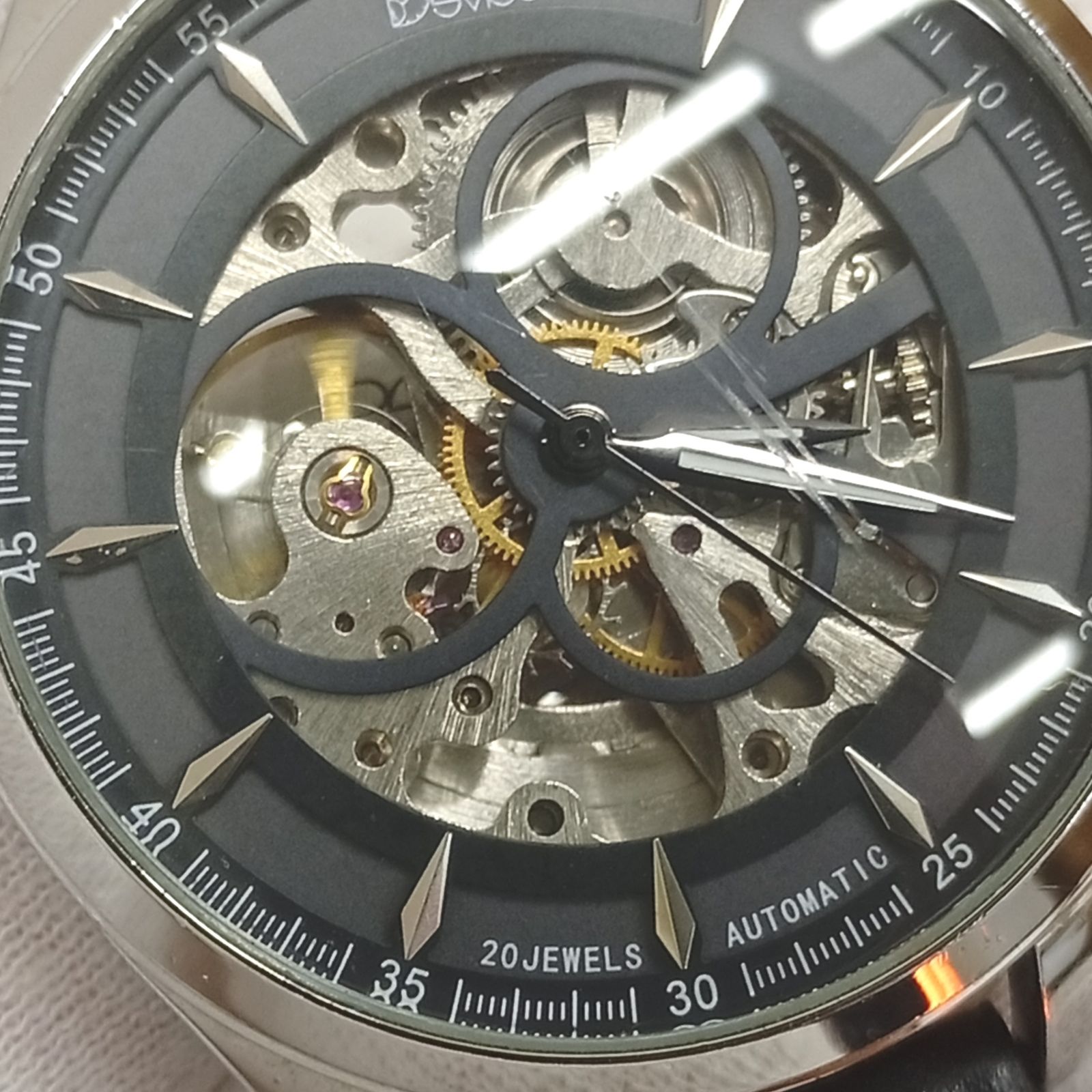 照明器具 デバイス Devioes 両面スケルトン 自動巻き メンズ腕時計 革ベルト