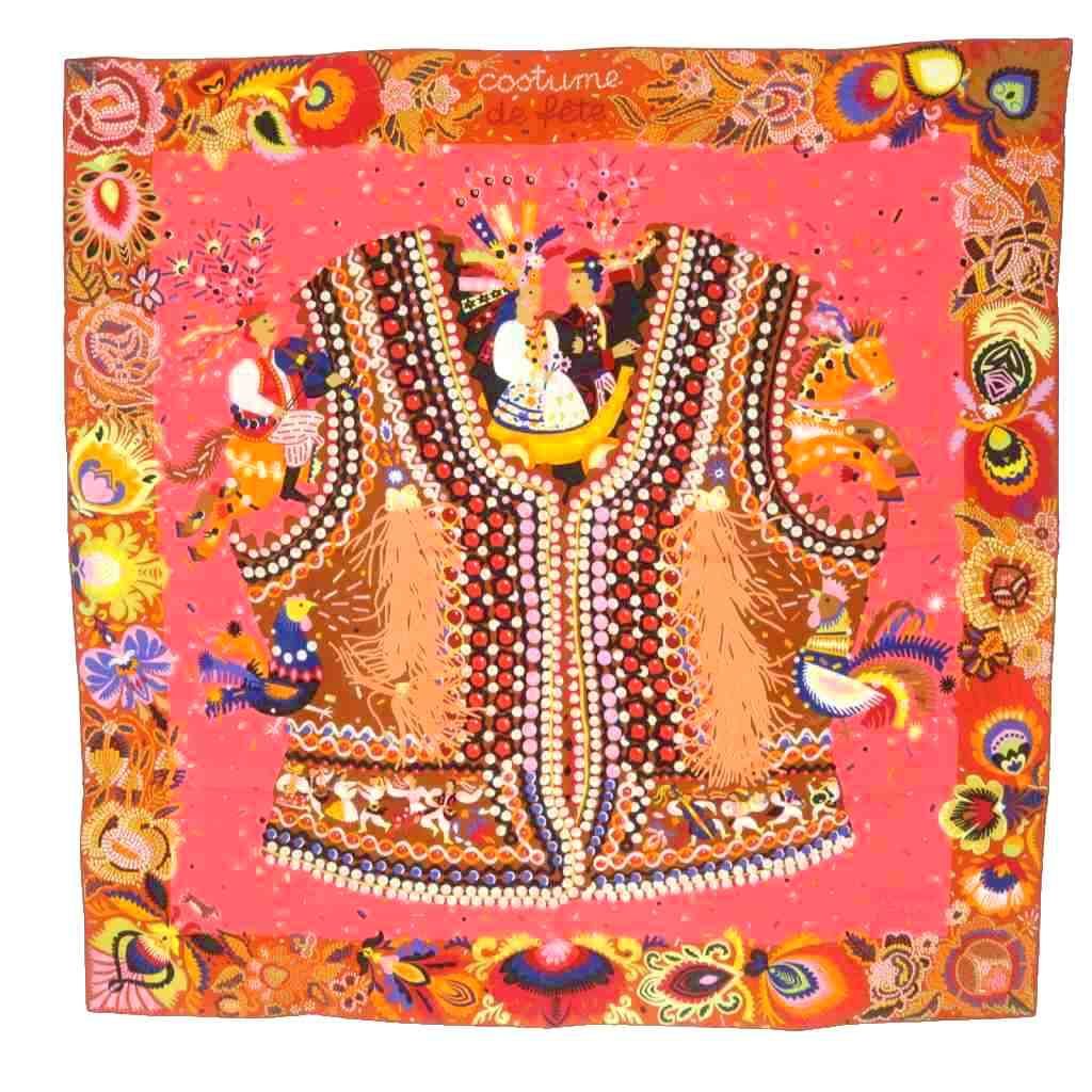 エルメス HERMES スカーフ カレ90 COSTUME DE FETE コスチューム ドゥ フェット シルク ピンク YO 17 OH