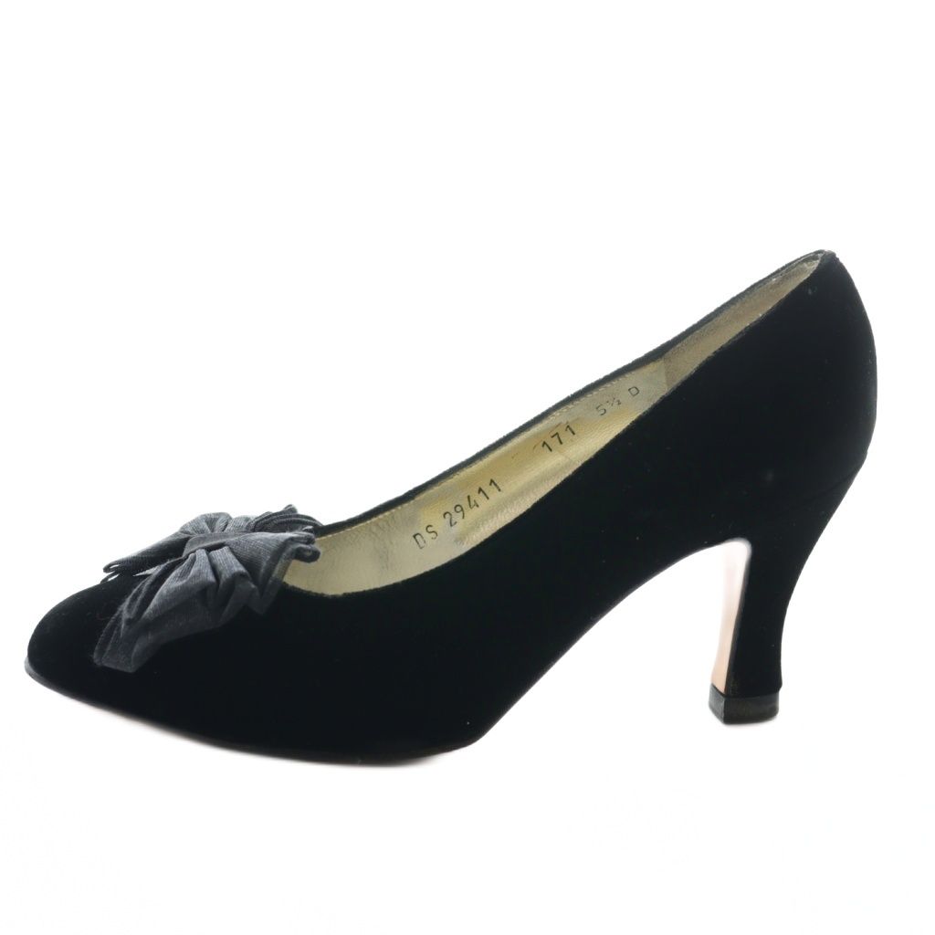 サルヴァトーレフェラガモ Salvatore Ferragamo パンプス ベロア 5.5 黒 ブラック リボン AQ OS