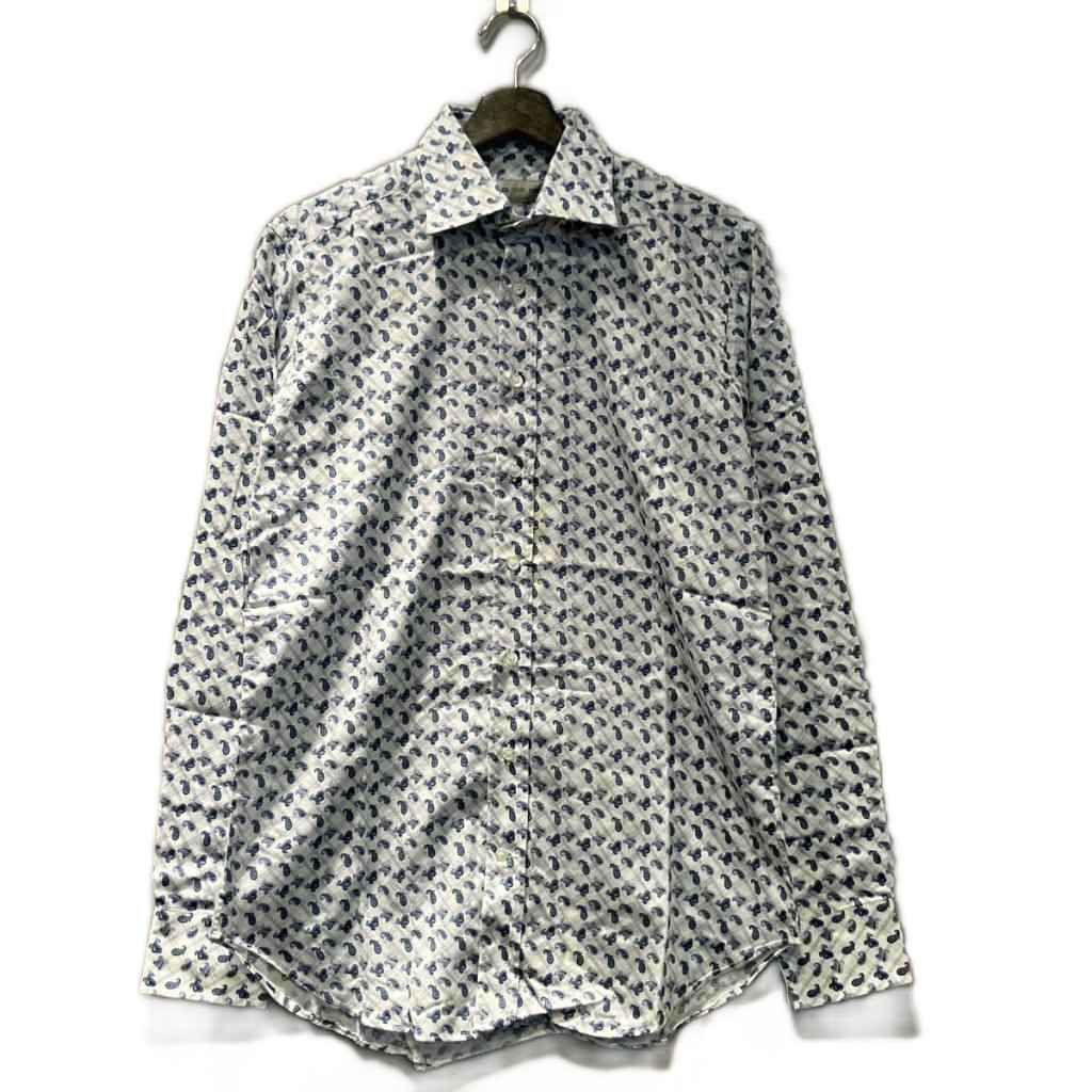 エトロ ETRO ドレスシャツ ペイズリー柄 長袖 38 白 ホワイト 紺