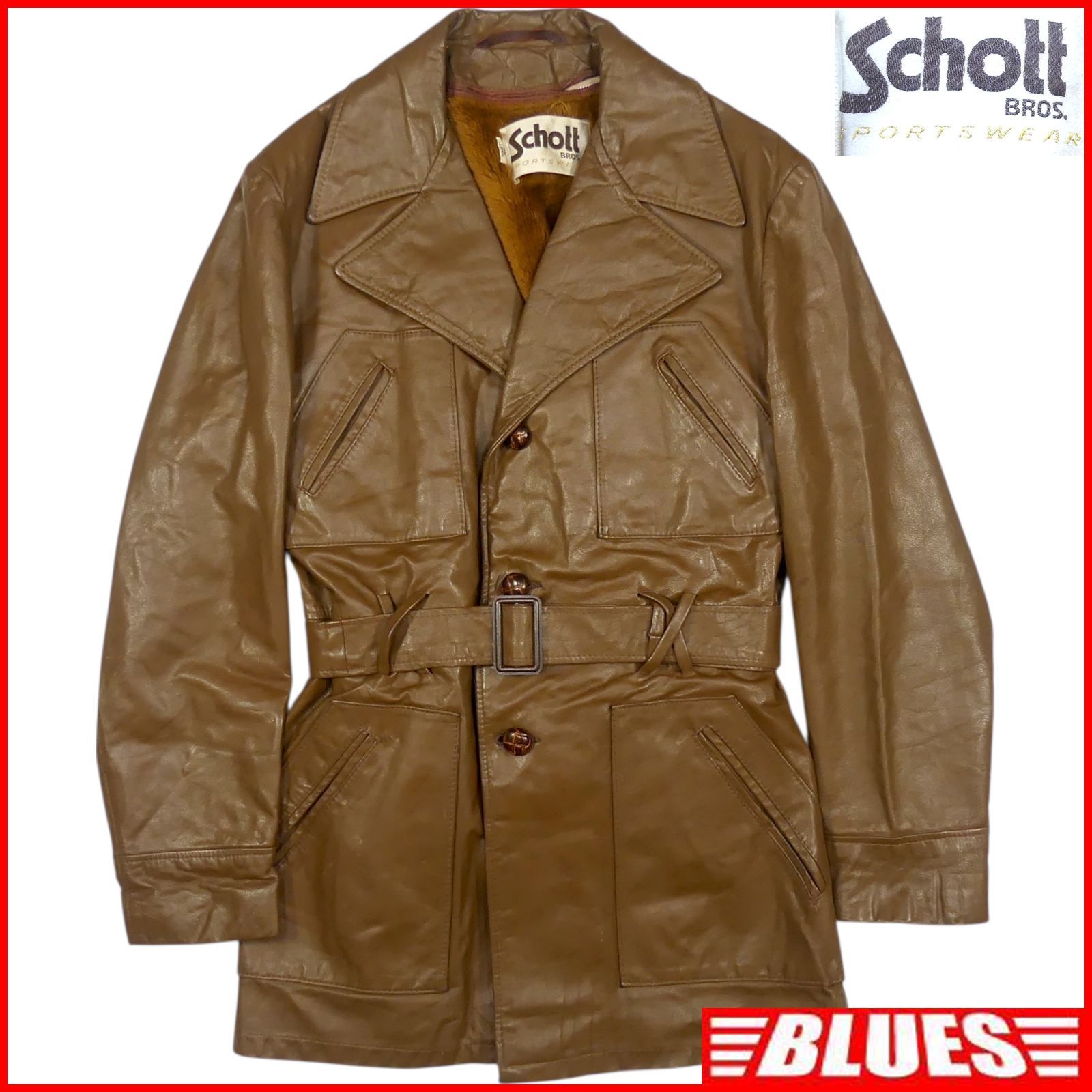 Schott ショット 42 トレンチコート XL レザー 本革 茶 ライナー 