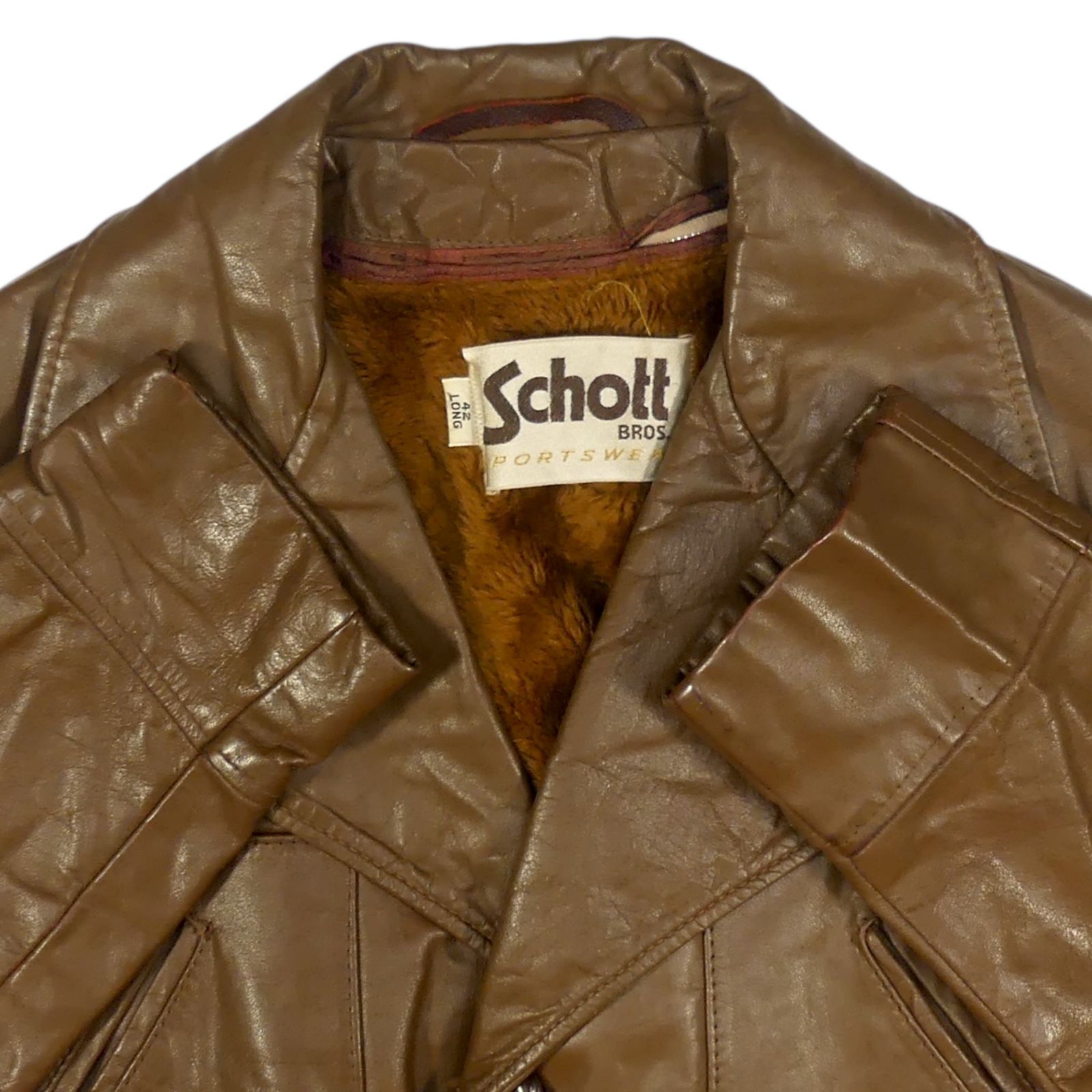 Schott ショット 42 トレンチコート XL レザー 本革 茶 ライナー 