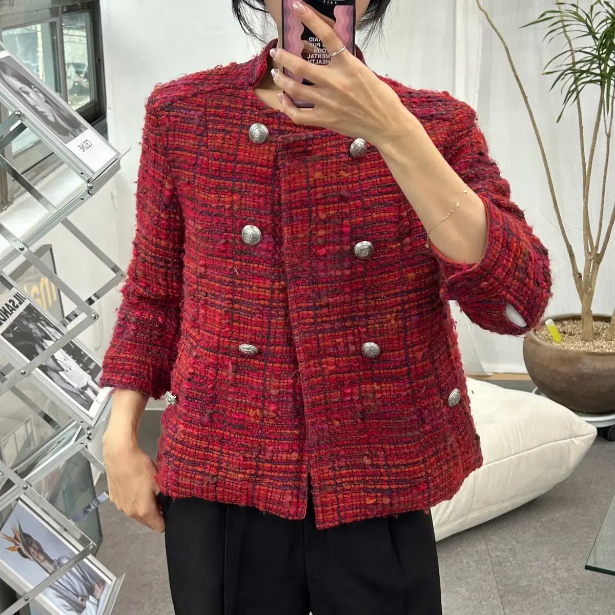 ETRO Milano レッド ツイード ダブル ジャケット