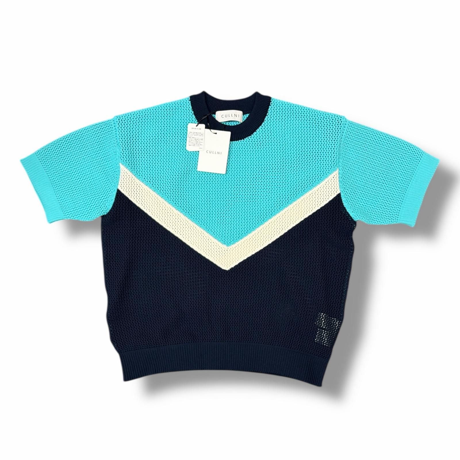 参考上代29700円 未使用 CULLNI 25SS Bi Color Mesh Knit Short Sleeve