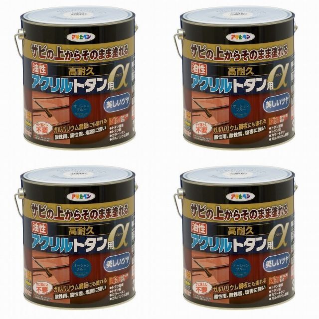 アサヒペン 油性高耐久アクリルトタン用α ３ＫＧ オーシャンブルー 4缶セット