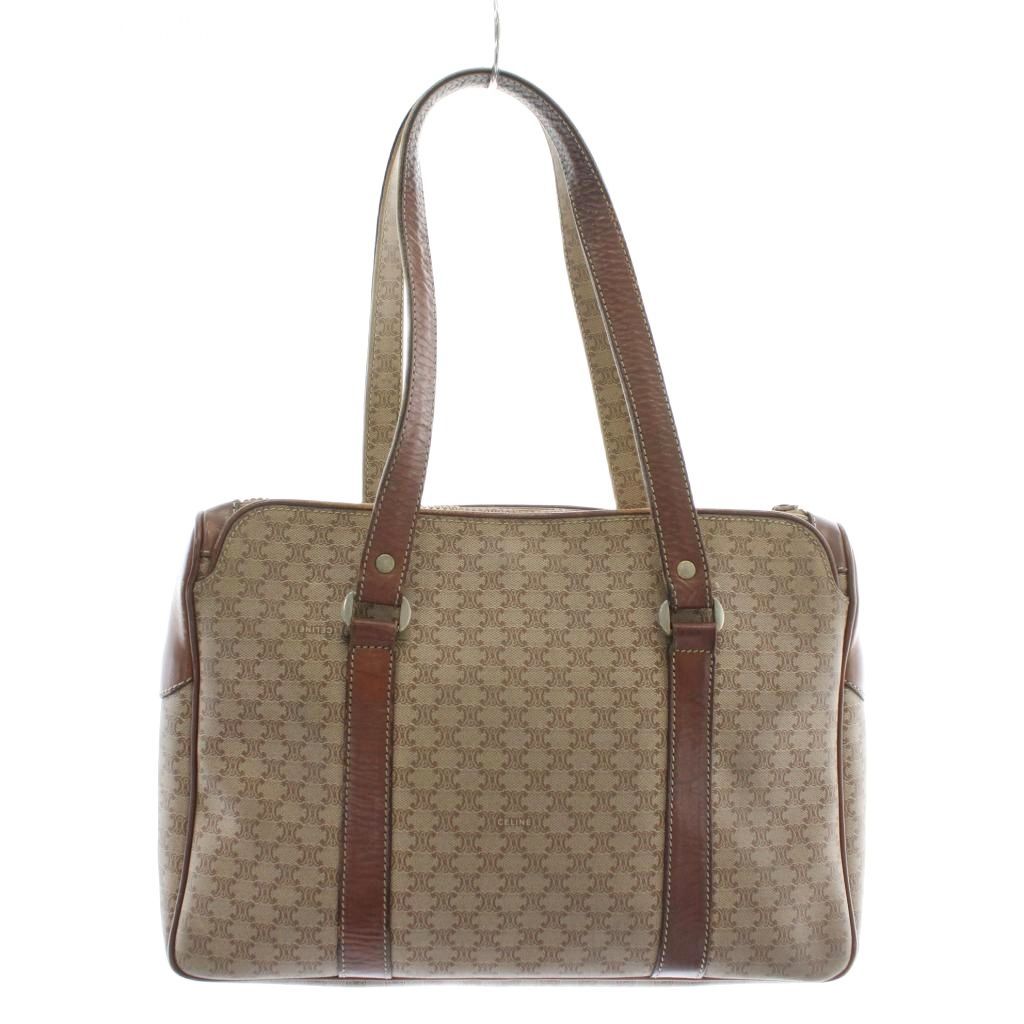 セリーヌ CELINE ヴィンテージ ショルダーバッグ トートバッグ ハンド 肩掛け PVC レザー マカダム ロゴ 総柄 茶色 ブラウン XZ OH GY 18