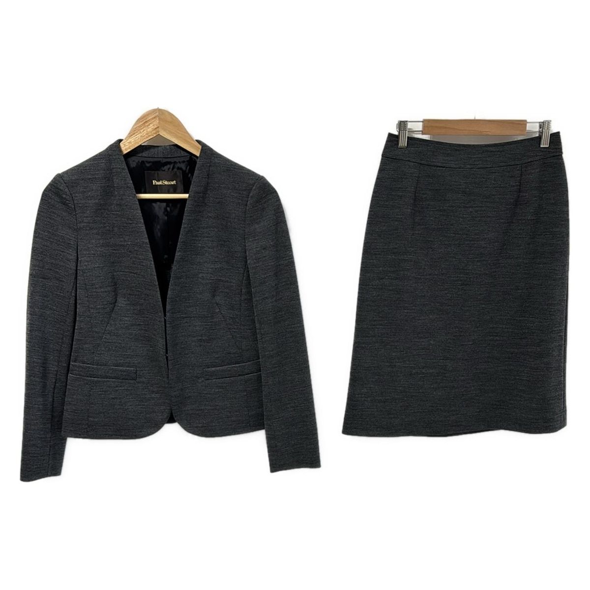 PaulStuart ポールスチュアート スカートスーツ レディース ダークグレー 肩パッド