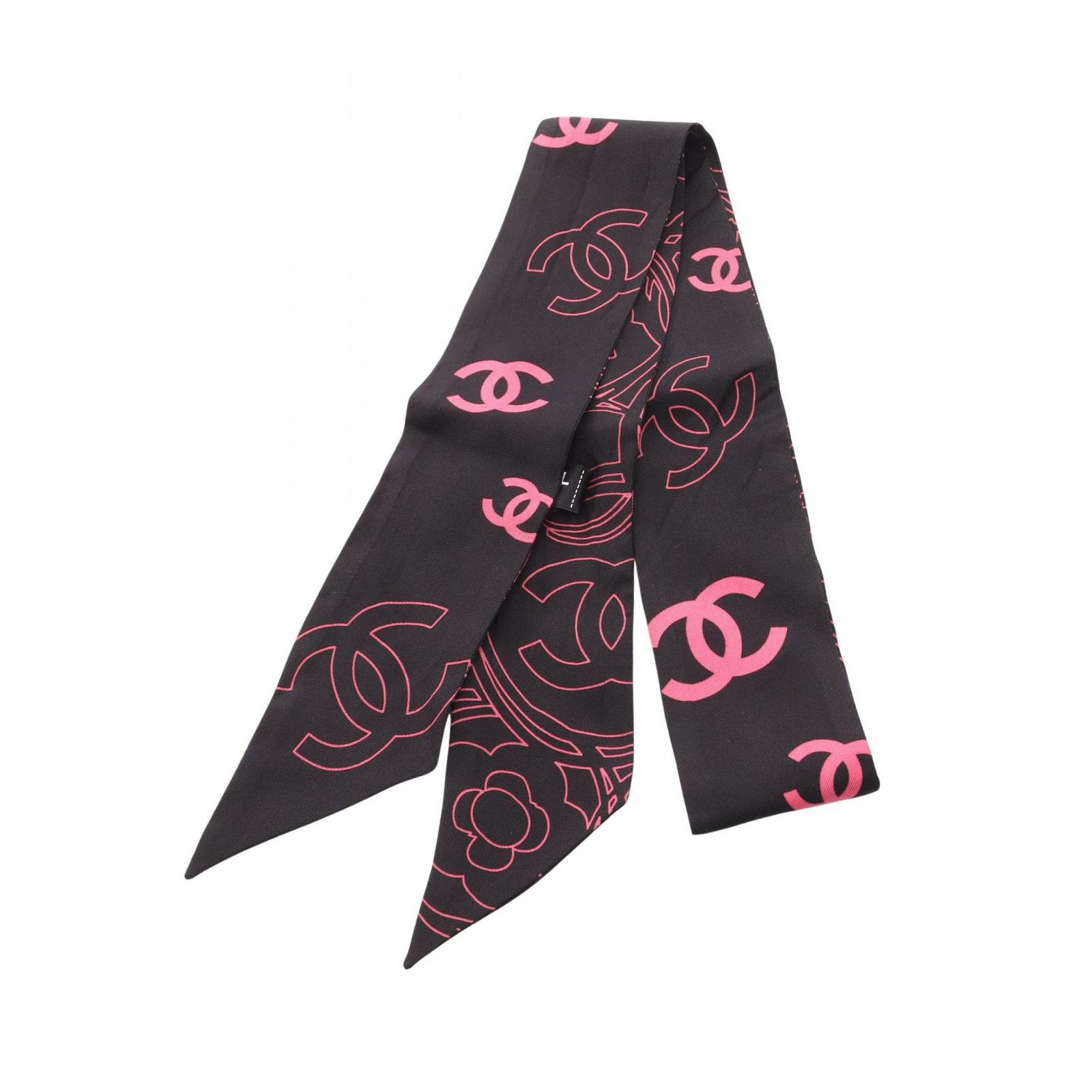 CHANEL シルクスカーフ 赤・黒 フローラル シャネル CHANEL スカーフ ココマーク シルク スカーフ レディース