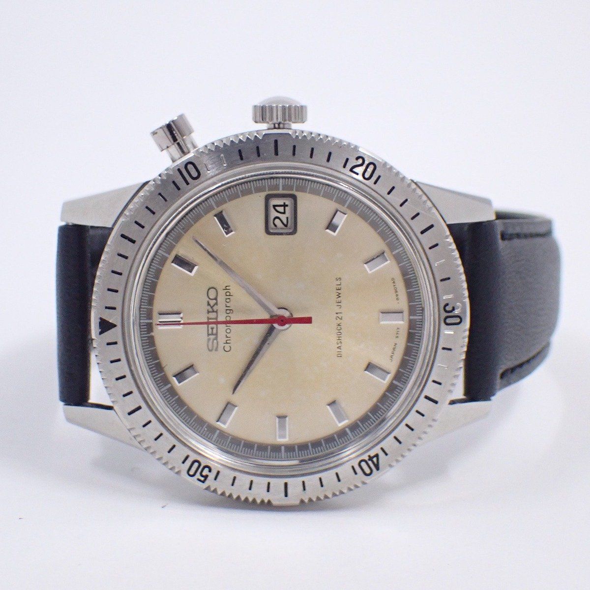 SEIKO セイコー ワンプッシュクロノグラフ 1964年製 手巻き メンズ 腕時計 シルバー文字盤 革ベルト 5717-8990 管理2