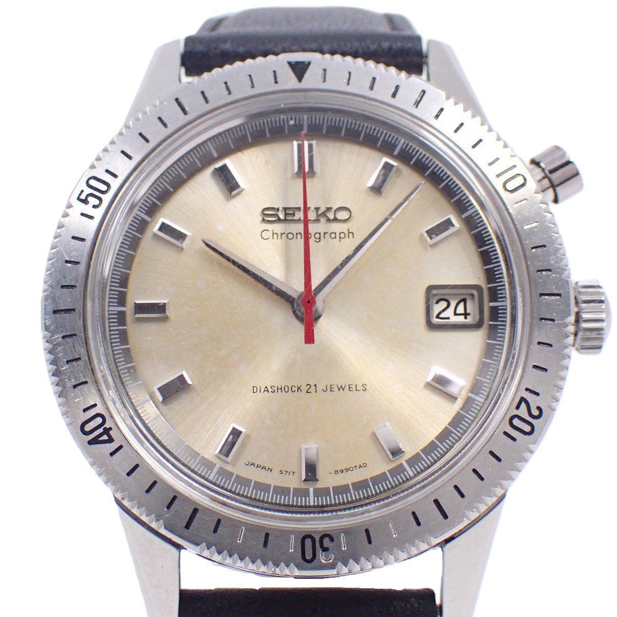 SEIKO セイコー ワンプッシュクロノグラフ 1964年製 手巻き メンズ 腕時計 シルバー文字盤 革ベルト 5717 8990 管理2