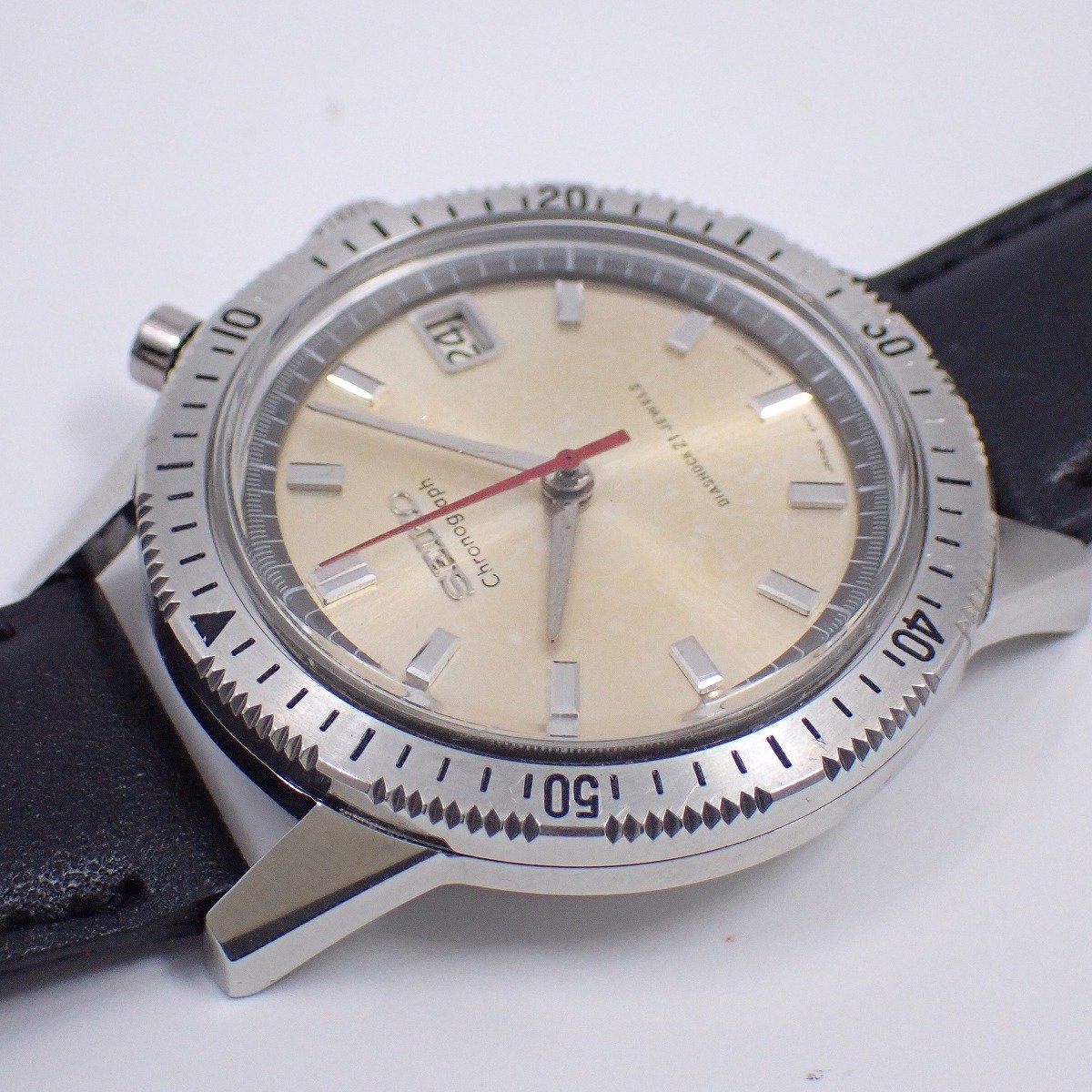SEIKO セイコー ワンプッシュクロノグラフ 1964年製 手巻き メンズ 腕時計 シルバー文字盤 革ベルト 5717 8990 管理2 手巻き時計 腕時計(アナログ) 時計
