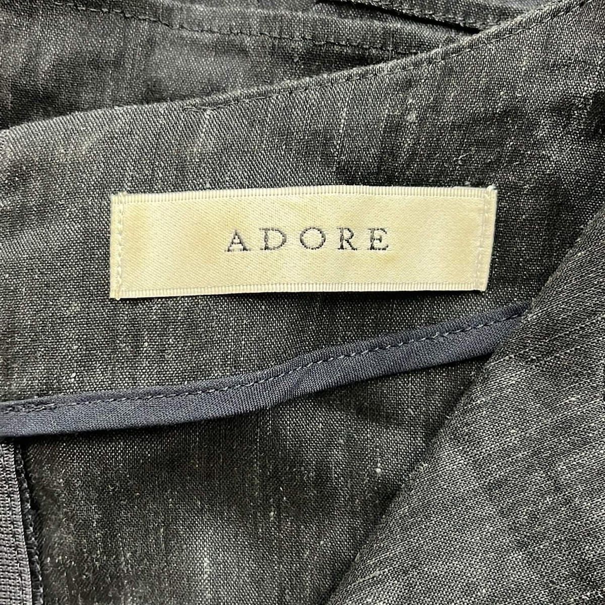  ADORE アドーア ワンピース サイズ38 M レディース - ダークネイビー 半袖 マキシ丈 麻混 その他 ワンピース