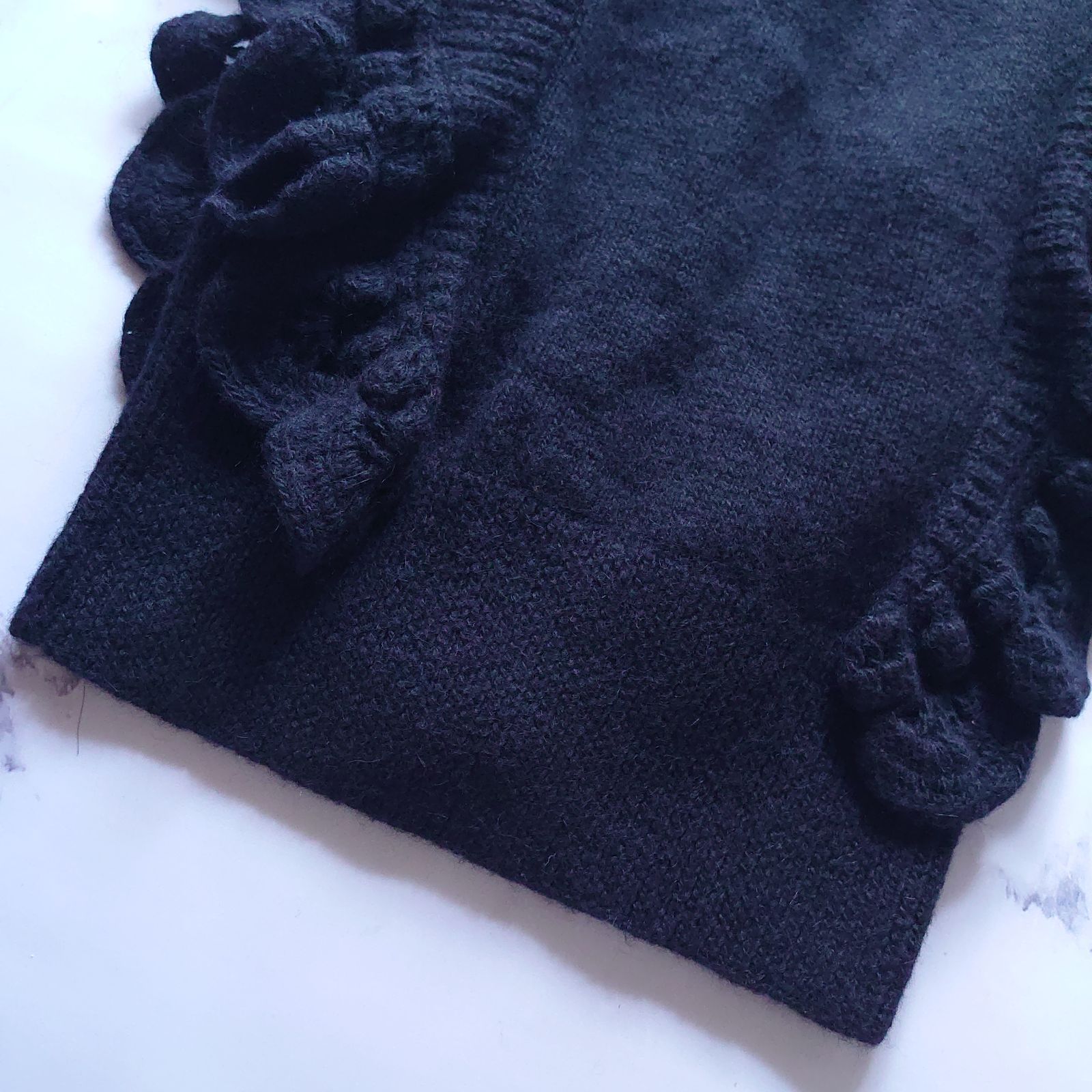  ケイタマルヤマ アルパカ ビーズ フリル ニットコート 半袖 1 S ハイネック 半袖 カーディガン ボレロ アンサンブル