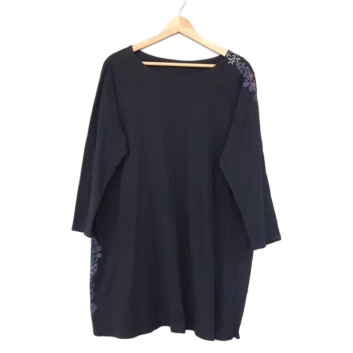 Babaghuri ババグーリ ワンピース サイズM レディース - ネイビー×ブルー×マルチ 長袖 ひざ丈 花柄 刺繍