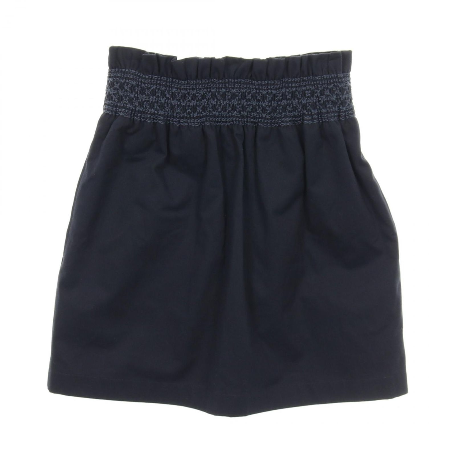 エルメス HERMES スカート ハイウエスト スモック ネイビー コットン スモックスカート レディース A