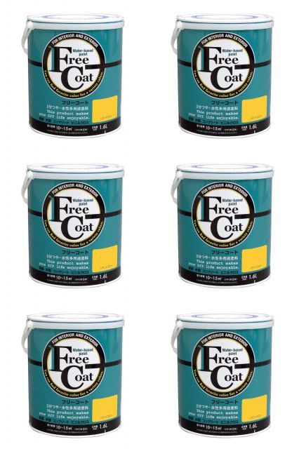 アトムハウスペイント 水性フリーコート 1.6 L レモンイエロー 6缶セット