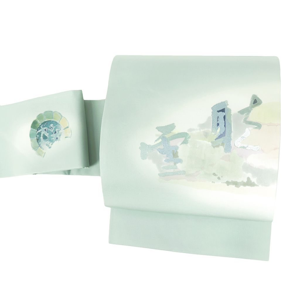 名古屋帯 北大路魯山人 塩瀬 正絹 雪月花 手描友禅 リサイクル 帯 カジュアル 着物 仕立て上がり 九寸 No.i 6-2525