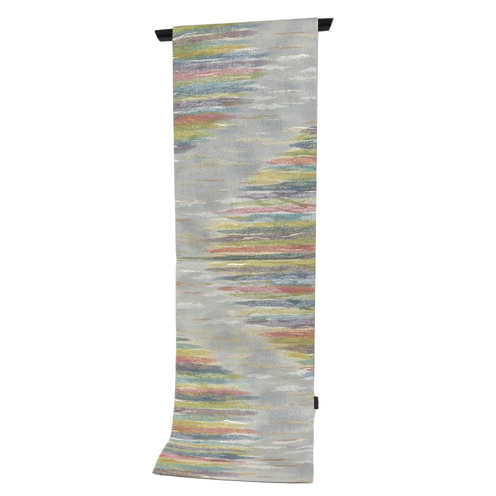  袋帯 正絹 グレー 銀通し 霞 横段 リサイクル 帯 礼装用 フォーマル 仕立て上がり マルチ No i 6 2518 袋帯 帯