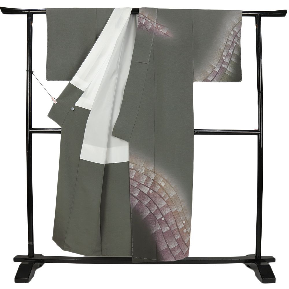 訪問着 正絹 グレー 浜縮緬 上田耕三 手描友禅 レンガ 身丈157 cm 裄62.5 Sサイズ 仕立て上がり フォーマル 結婚式 No.i 3-0977