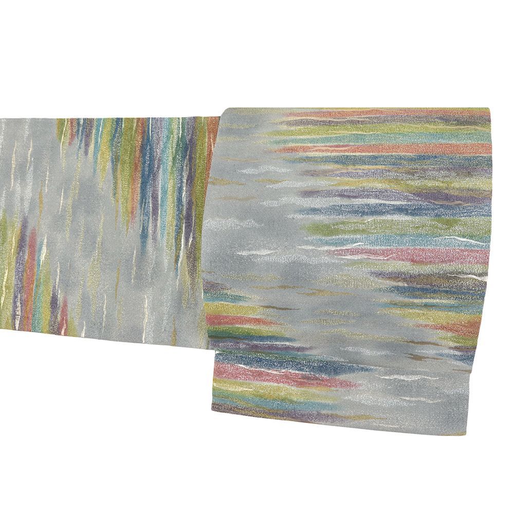 袋帯 正絹 グレー 銀通し 霞 横段 リサイクル 帯 礼装用 フォーマル 仕立て上がり マルチ No.i 6-2518