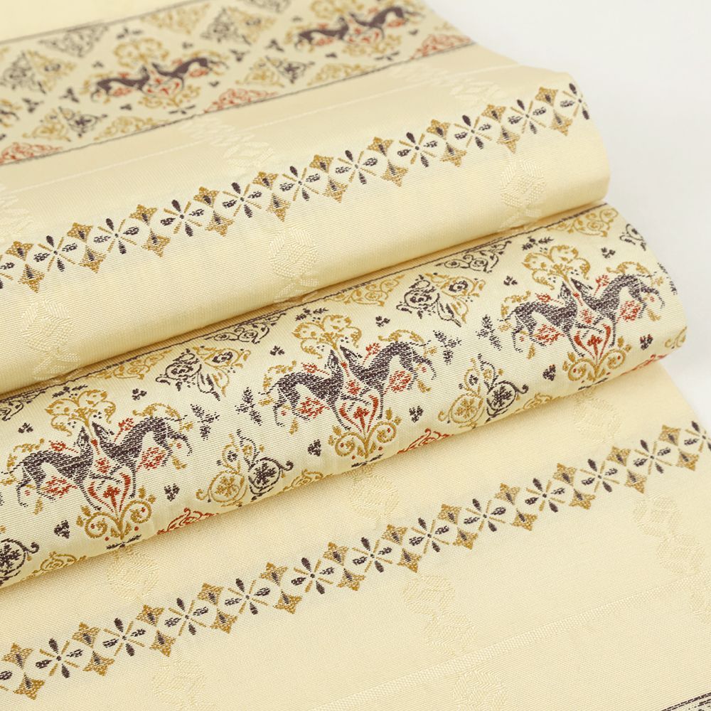  袋帯 正絹 西陣織 全通 ベージュ エジプト 壁画 動物 リサイクル 帯 カジュアル 着物 仕立て上がり No.i 6-2521 袋帯 帯