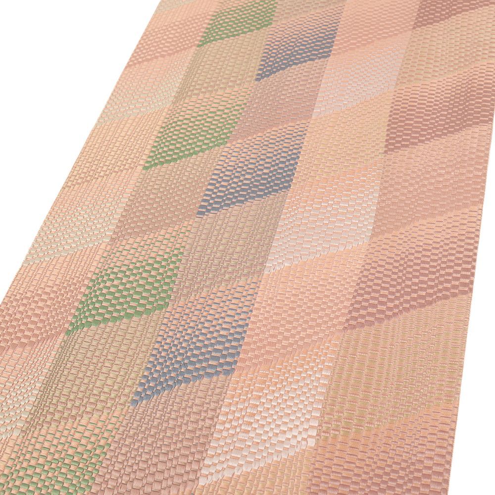  博多織 名古屋帯 正絹 ピンクベージュ チェック 格子 仕立て上がり カジュアル お洒落 八寸名古屋帯 No i 6 2522 名古屋帯 帯