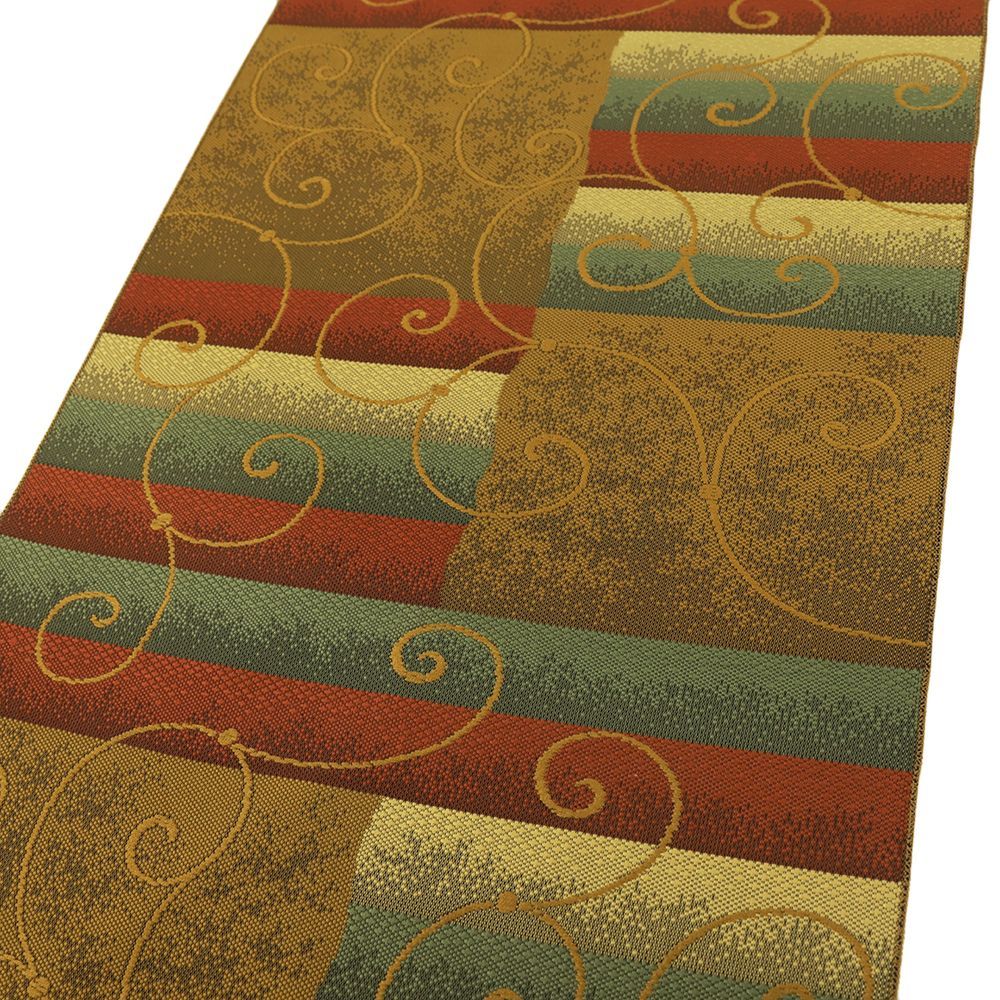  名古屋帯 正絹 茶 黄土色 花唐草 市松 横段 カジュアル お洒落 仕立て上がり 八寸 No.i 6-2527 名古屋帯 帯