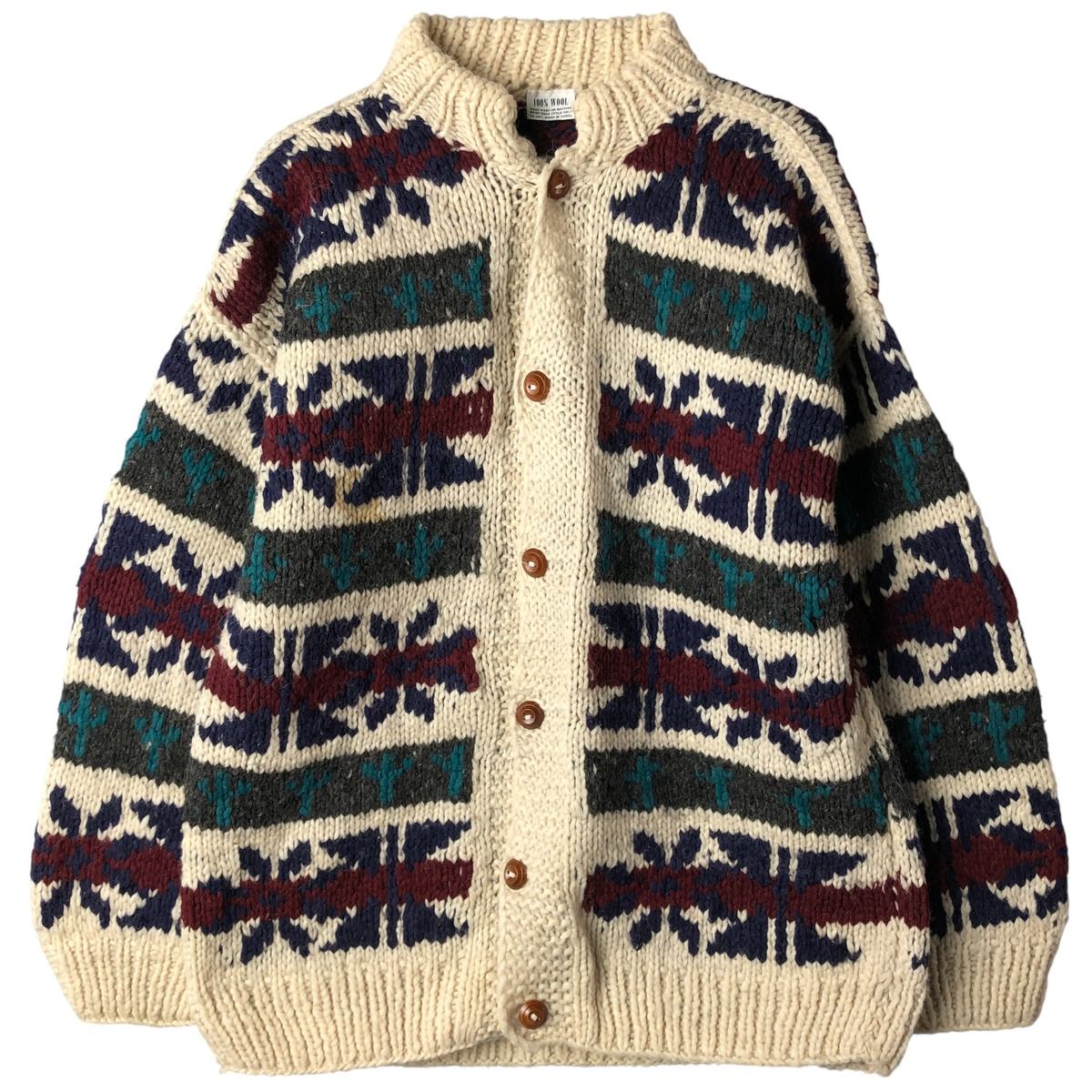 古着 総柄 HAND MADE ハンドメイド エクアドルニットカーディガン エクアドル製 メンズXL相当 eaa 598631