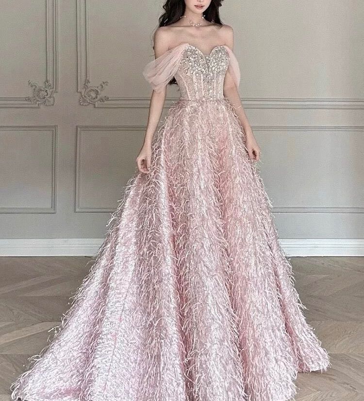 オフショル ピンク ロング パーティー ドレス 結婚式 前撮り