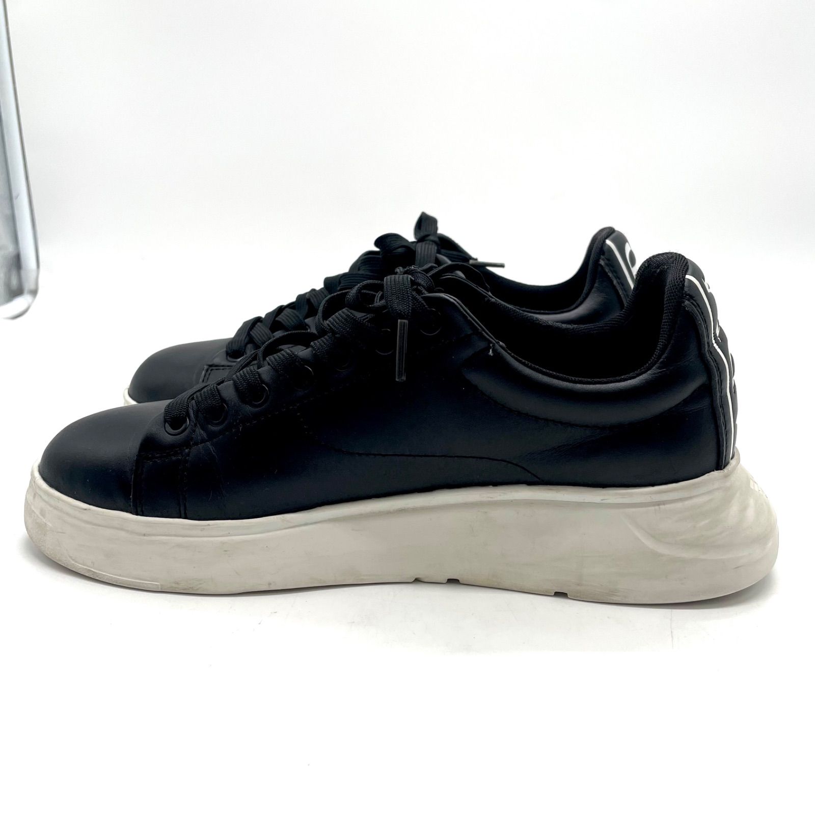  EMPORIO ARMANI エンポリオアルマーニ スニーカー ローカット EA 7 イーグルロゴ メンズ カジュアル エンボス加工 25 5㎝ ブラック 黒 レザー 革 スニーカー 靴