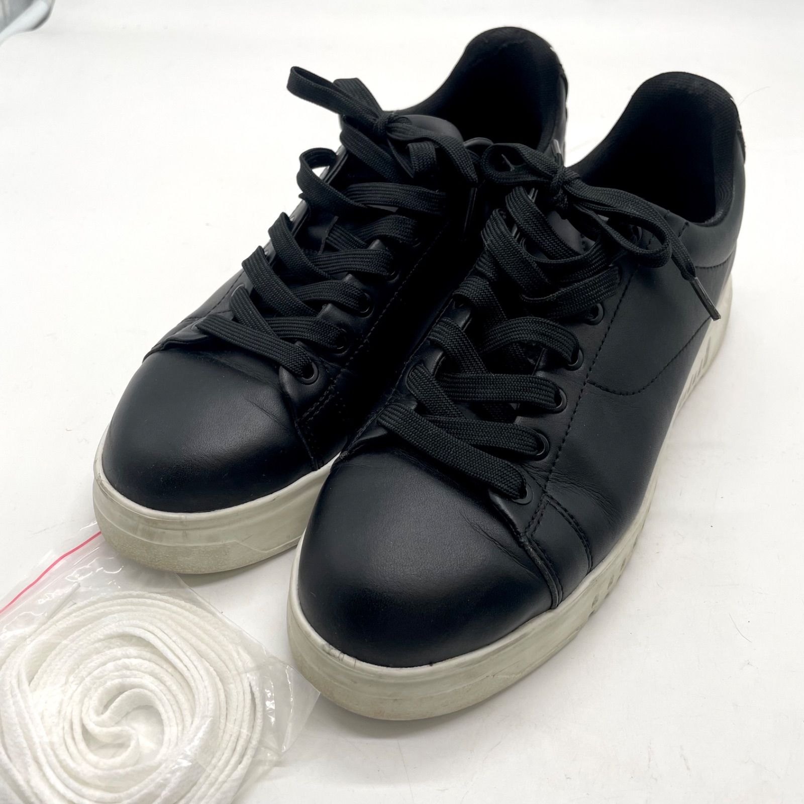 EMPORIO ARMANI エンポリオアルマーニ スニーカー ローカット EA 7 イーグルロゴ メンズ カジュアル エンボス加工 25.5㎝ ブラック 黒 レザー 革