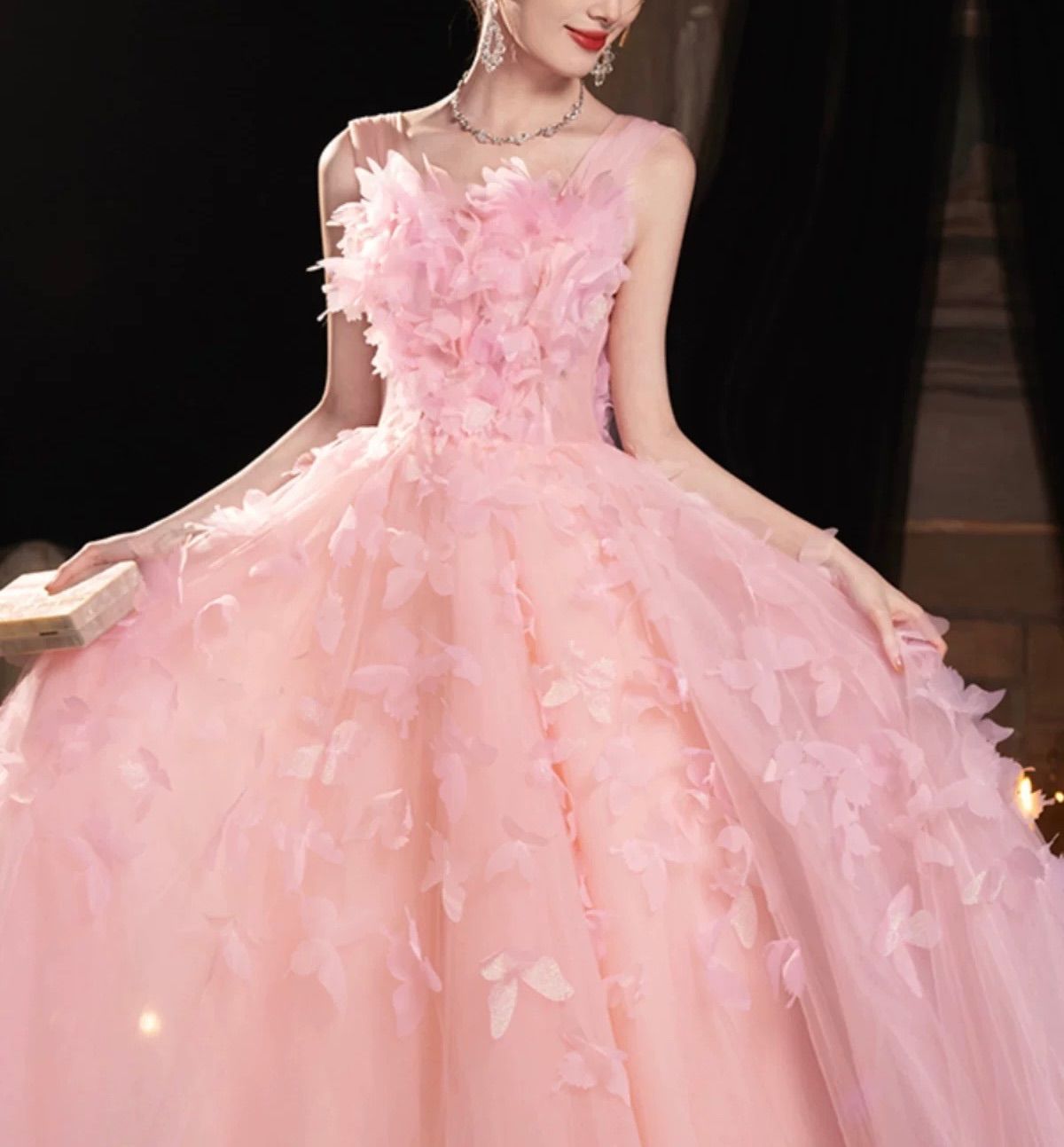 花柄 ピンク オフショル フラワー ウェディング ドレス パーティー 二次会 前撮り 演奏会 発表会