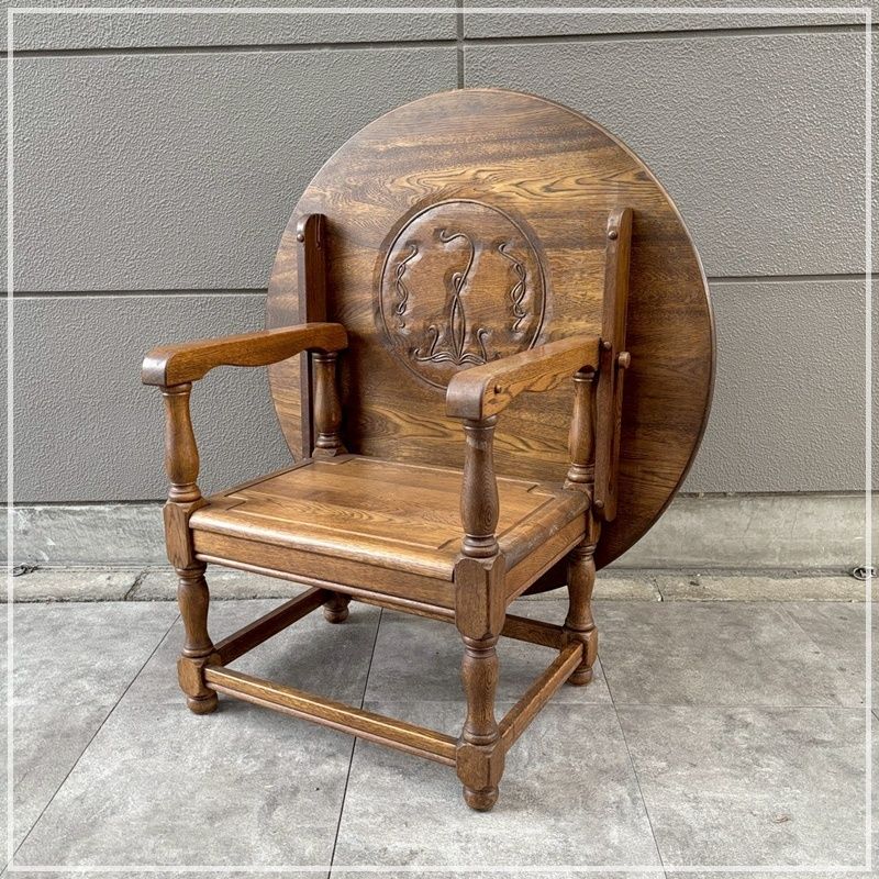 モンクスベンチ テーブルにもなるチェア オーク材 和製ヴィンテージ 木製 折り畳み式 テーブル 丸テーブル ベンチ 英国スタイル 椅子 机 CA 1211-4