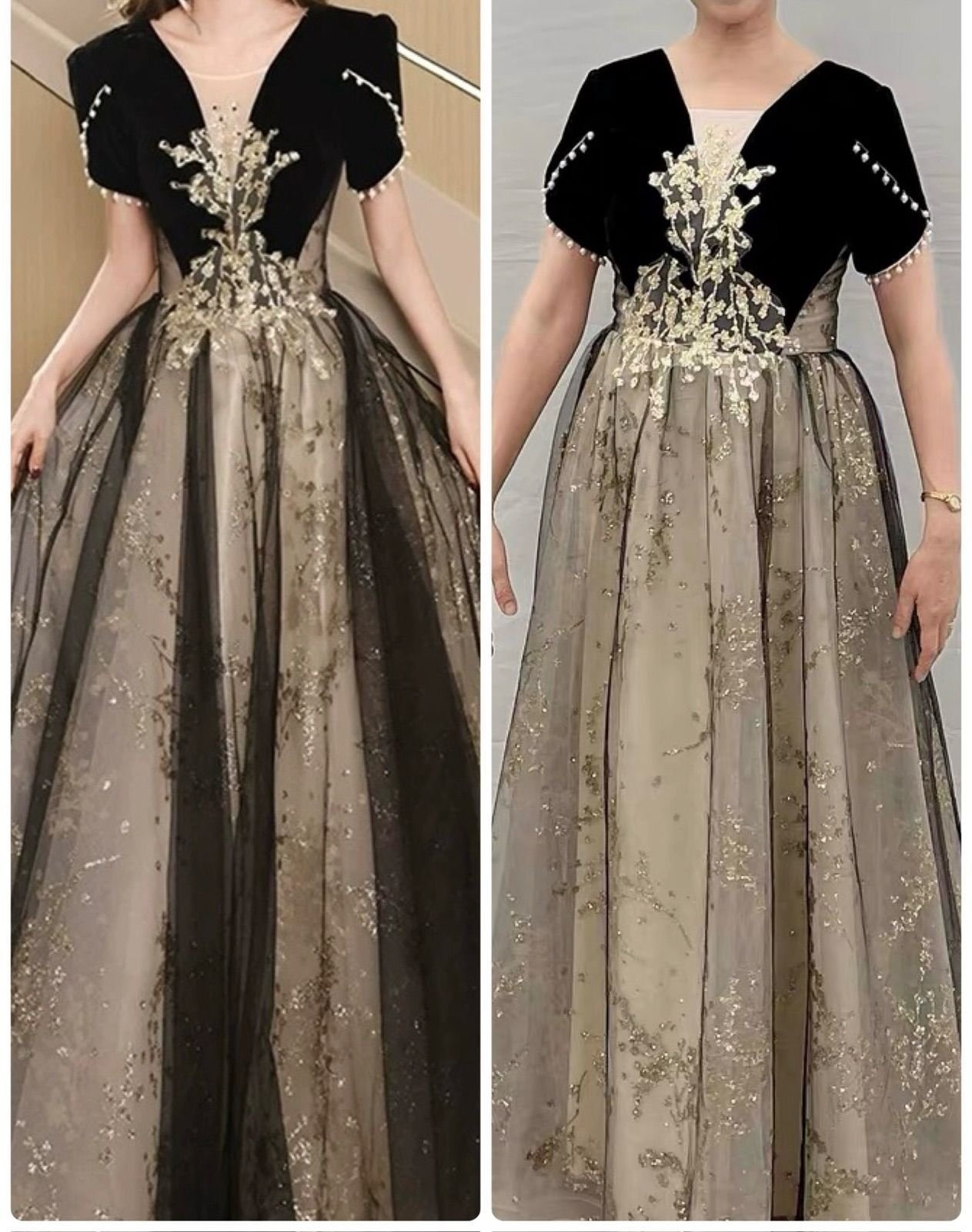  パール 袖あり ロングドレス パーティー 結婚式 発表会 ラメ グリッター 秋冬 パーティードレス ドレス ブライダル