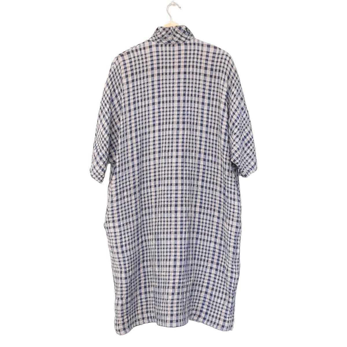 YACCOMARICARD ヤッコマリカルド ワンピース レディース - ライトグレー×ネイビー×ライトブルー 七分袖 ロング チェック柄