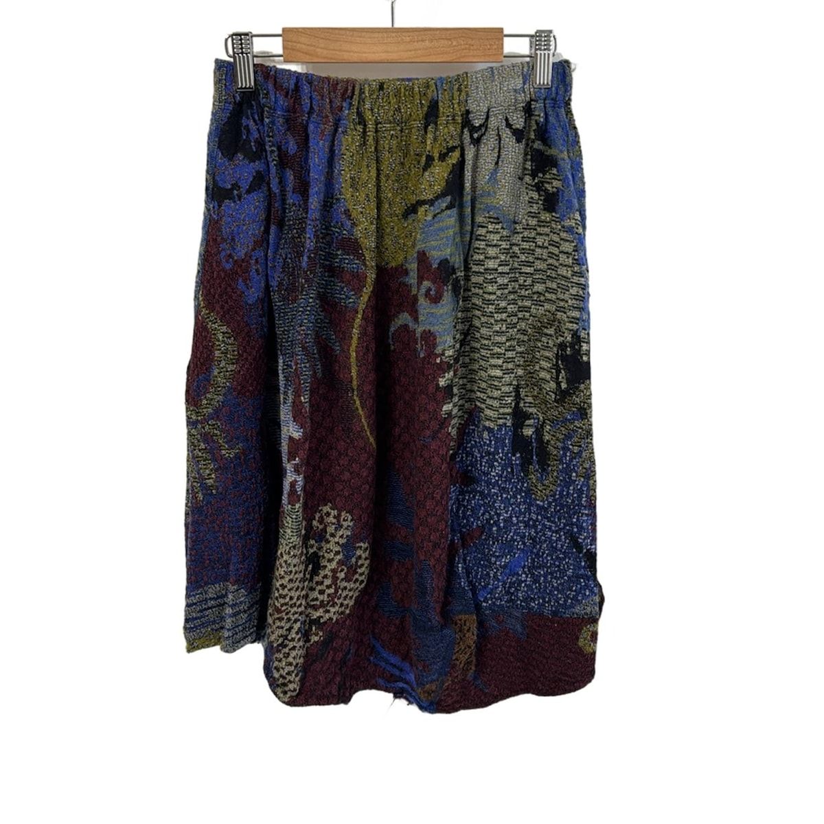 JURGEN LEHL ヨーガンレール スカート サイズM レディース - ボルドー×ブルー×マルチ ひざ丈 ニット