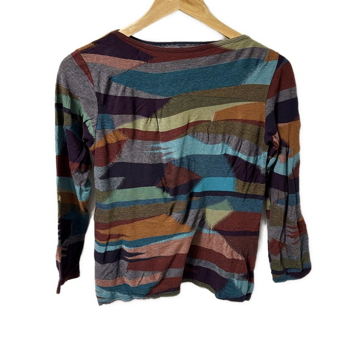 Babaghuri ババグーリ 七分袖カットソー サイズM レディース ダークブラウン ライトブルー マルチ