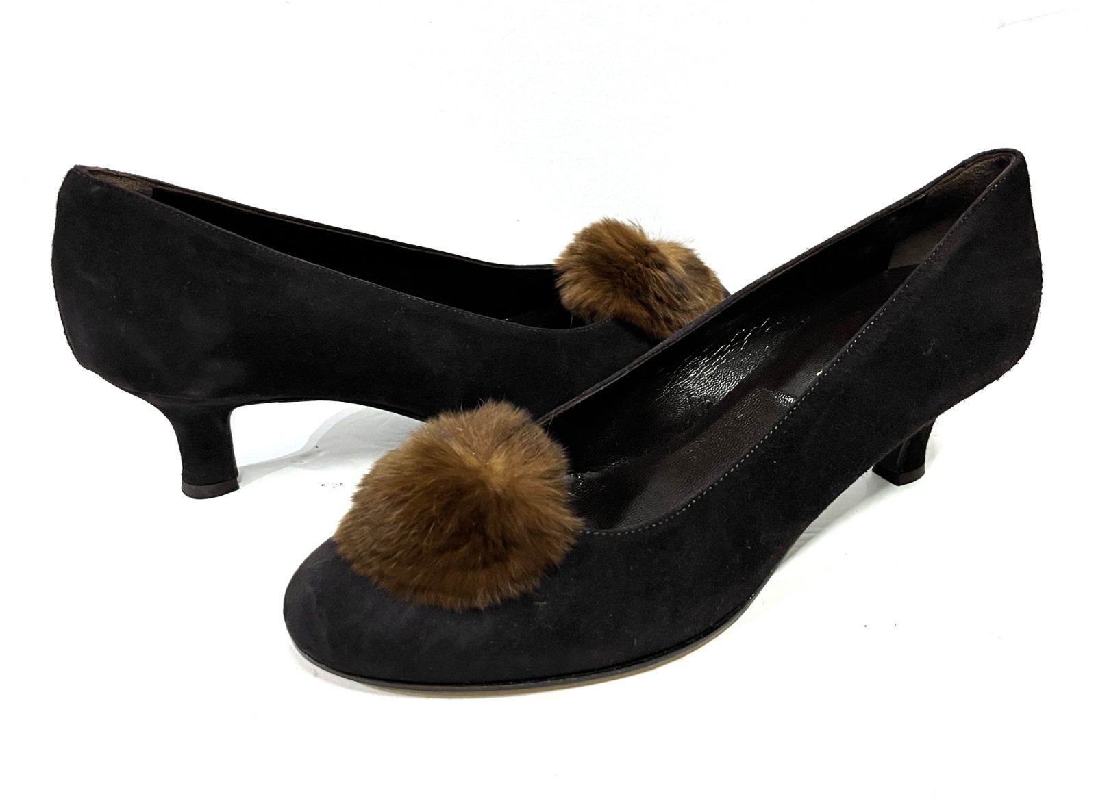 イタリア製 panara｜パナラ ボンボン付き スエードヒールパンプス 靴 KWY