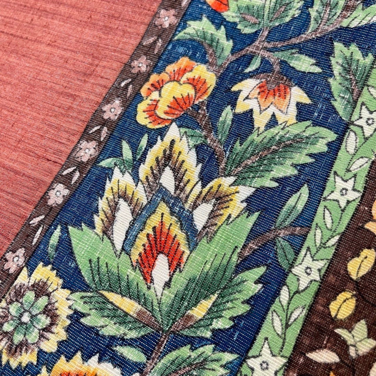 名古屋帯 縞に美しい更紗の花唐草 染め 九寸 正絹 MA-2561 - メルカリ