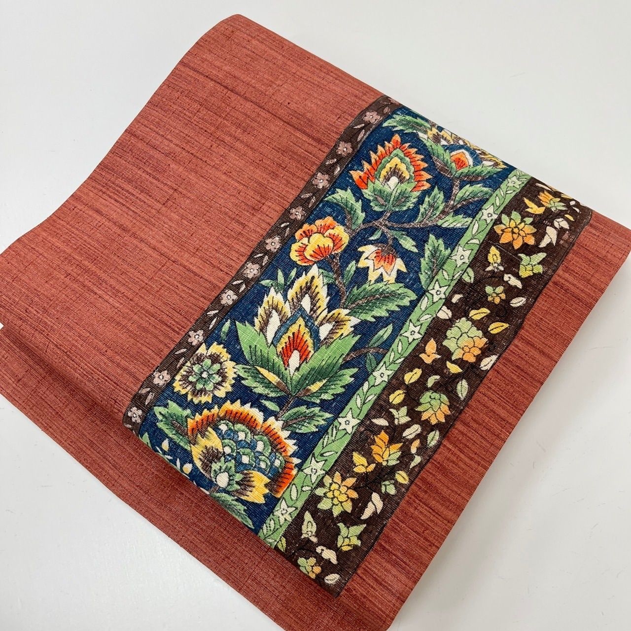 名古屋帯 縞に美しい更紗の花唐草 染め 九寸 正絹 MA-2561 - メルカリ