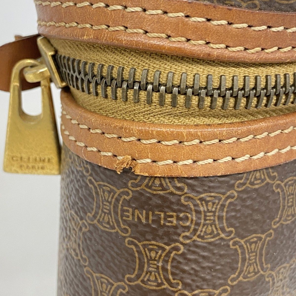 5pc3498】セリーヌ バニティバッグ マカダム PVC ブラウン ゴールド