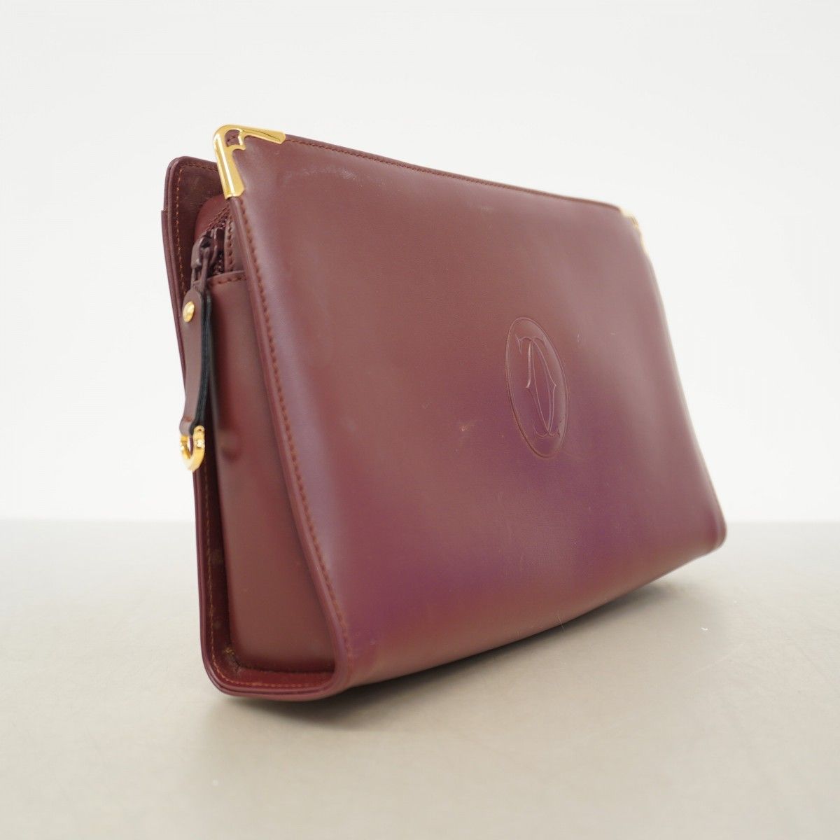 5 pc 3558 カルティエ クラッチバッグ マスト レザー ボルドー ゴールド金具 レディース