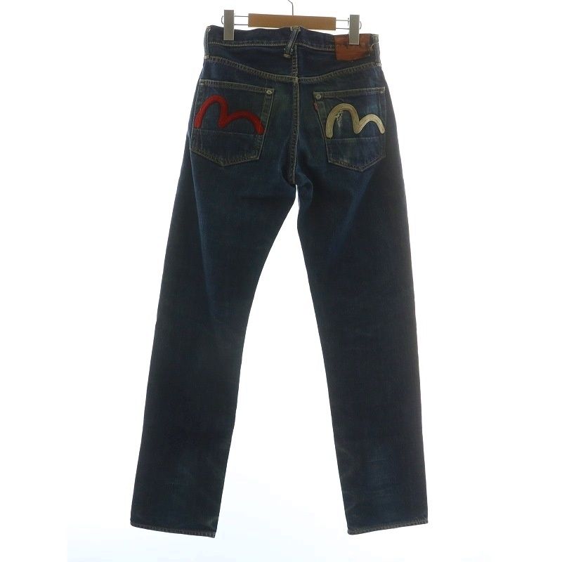 エヴィス EVISU デニムパンツ ジーンズ ストレート 紅白耳 カモメ 刺繍 ボタンフライ インディゴ 紺 ネイビー KW GY 18