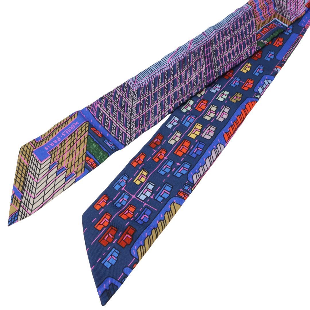 HERMES エルメス ツイリー パンタンシティ ブルー|ローズ|ヴェール シルク ユニセックス ♥品 WA-51245