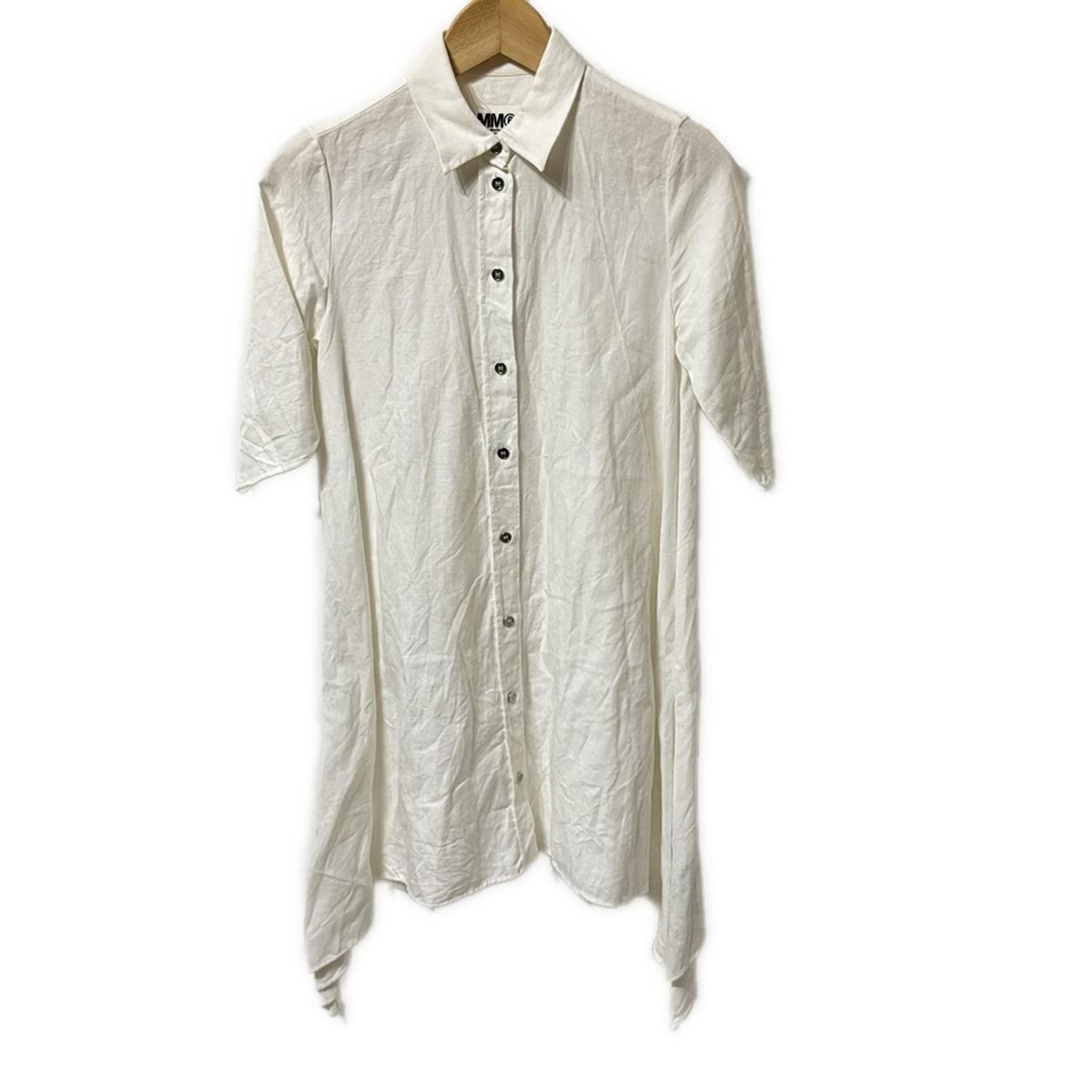 MM 6 エムエムシックス ワンピース サイズ38 L レディース - 白 レギュラー 半袖 ミニ 麻混 シャツワンピ
