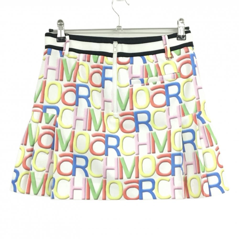 超 アルチビオ スカート 白×マルチ ロゴ総柄 裏地付 サイドプリーツ レディース 38 M ゴルフウェア archivio